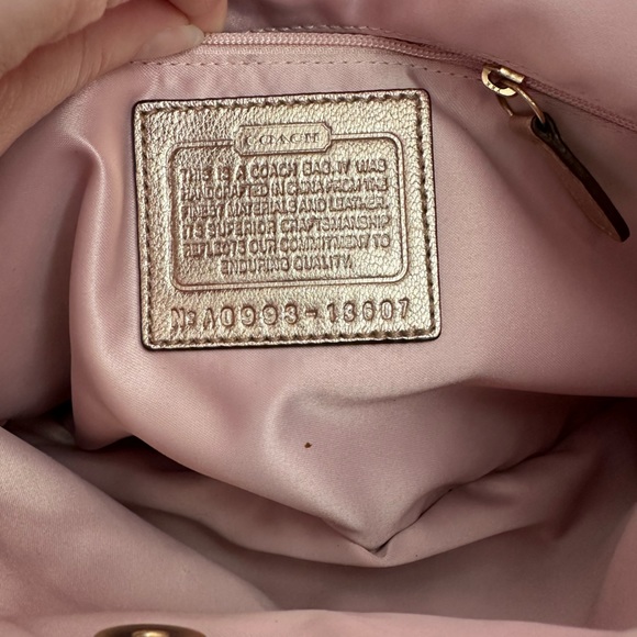 SOLD Coach Leather Handbag Metallic Rose Gold 13607 Tote Purse Bag Monogram - Picture 6 of 7